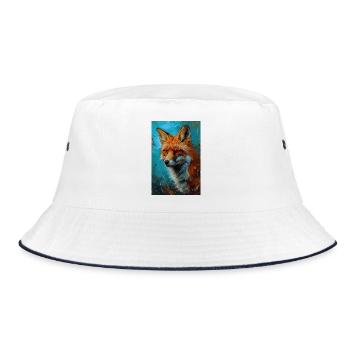 Illustration eines Fuchses - Bucket Hat - Weiß/Navy - Vorne