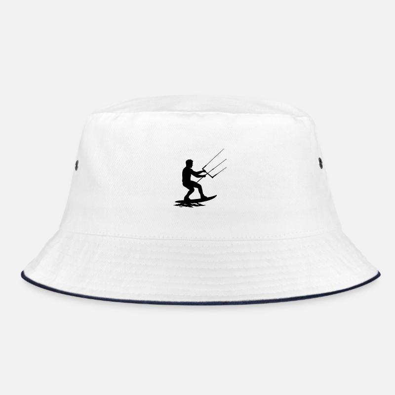 Cooler Kitesurfer in Aktion – Dynamische Silhouett - Bucket Hat - Weiß/Navy