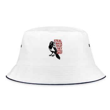Magpie Stealing - Raven with Key Quote Print - Bucket Hat - white/navy - Front