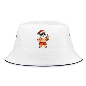 Strand-Santa Cocktail - Bucket Hat - Weiß/Navy - Vorne