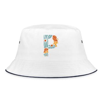 Buchstabe p groovige Blumen Geschenkidee - Bucket Hat - Weiß/Navy - Vorne