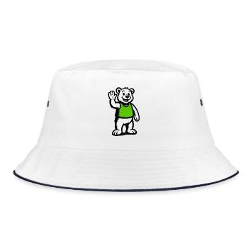 Maskottchen: Winken Bär im Grünen Shirt - Bucket Hat - Weiß/Navy - Vorne