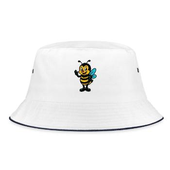 Fröhliche Honigbiene Cartoon Mascot - Bucket Hat - Weiß/Navy - Vorne