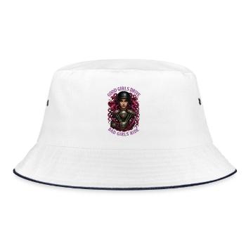 Bad Girls Ride – Pink Dreadlock Mechanic - Bucket Hat - white/navy - Front