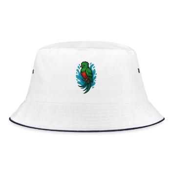 Grüner Quetzal-Vogel mit blauem Aquarell - Bucket Hat - Weiß/Navy - Vorne