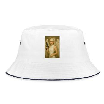 Engel mit Waffe  - Bucket Hat - Weiß/Navy - Vorne