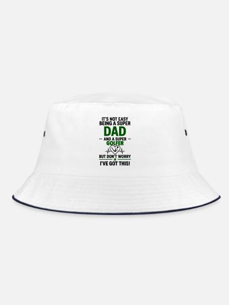 Herz + Golf – Super Papa Golfspieler - Bucket Hat - Weiß/Navy - Vorne