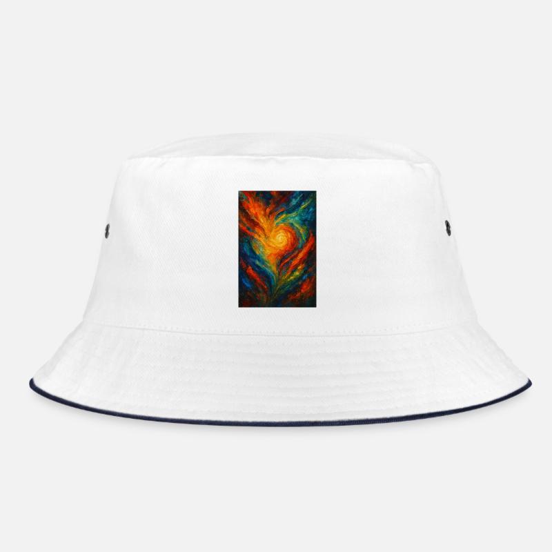 Chromatisches Wirbel-Abstraktes Feuer - Bucket Hat - Weiß/Navy