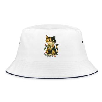 Katze in der Weihnachtsbeleuchtung - Bucket Hat - Weiß/Navy - Vorne