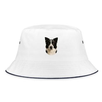Border Collie Kopfporträt - Bucket Hat - Weiß/Navy - Vorne