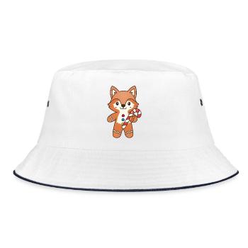 Cute Gingerbread Fox with Candy Cane - Bucket Hat - white/navy - Front