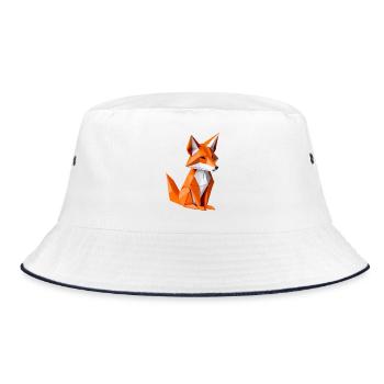Polygon-Fuchs Illustration - Bucket Hat - Weiß/Navy - Vorne