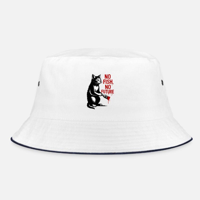 No Fish No Future Katze Graffiti - Bucket Hat - Weiß/Navy