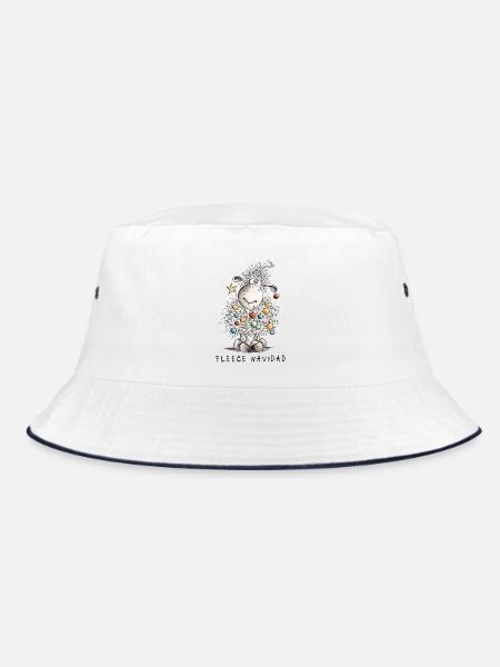 Fleece Navidad Weihnachtsschaf Cartoon Schaf - Bucket Hat - Weiß/Navy - Vorne
