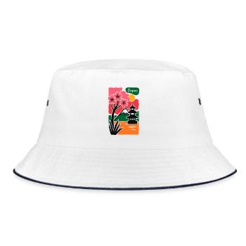 Sakura Tempel am See Japan - Bucket Hat - Weiß/Navy - Vorne
