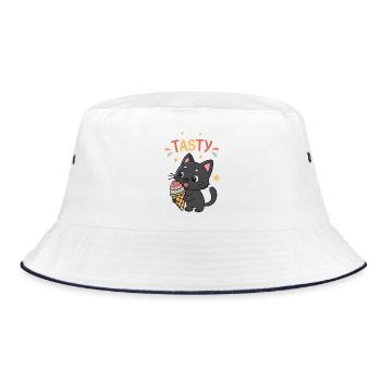 Kawaii TASTY Eiskaffer-Gourmet-Katze - Bucket Hat - Weiß/Navy - Vorne