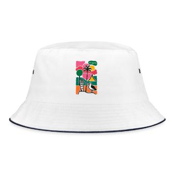 Strandpalmen Leuchtturm Abendrot - Bucket Hat - Weiß/Navy - Vorne