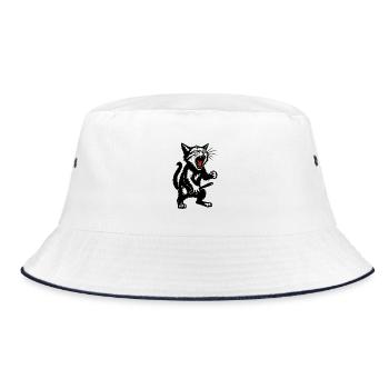 Wütige Katze Schwarzweiß - Bucket Hat - Weiß/Navy - Vorne
