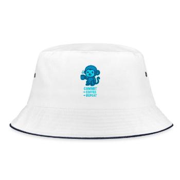 TechAffe Kaffee Rhythmus - Bucket Hat - Weiß/Navy - Vorne