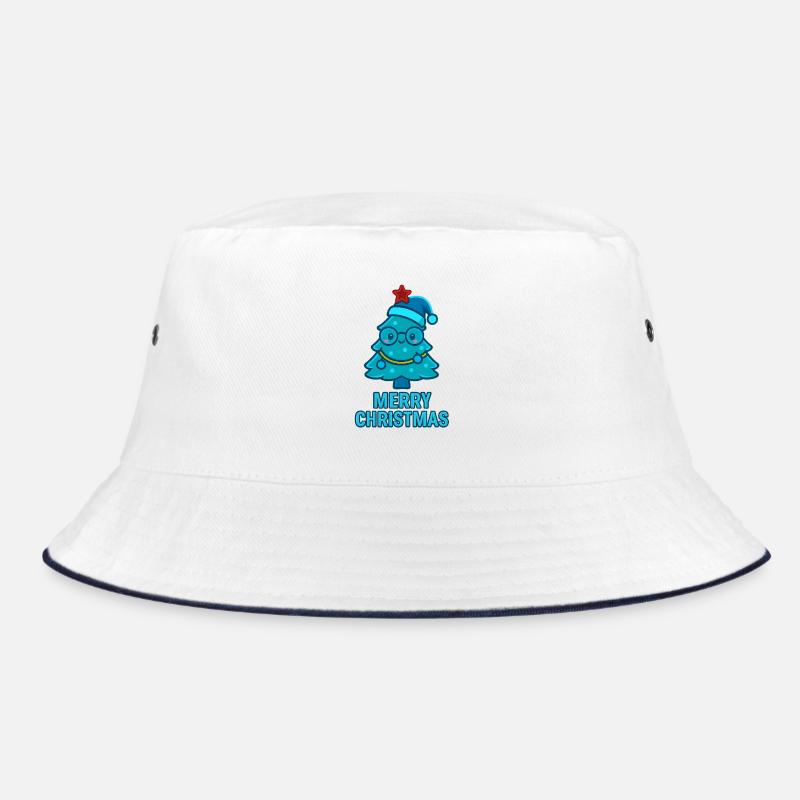 Blauer Comic-Weihnachtsbaum mit Brille Bucket Hat