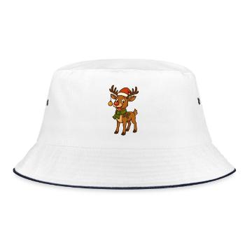 Comic-Weihnachtshirsch mit Deko - Bucket Hat - Weiß/Navy - Vorne