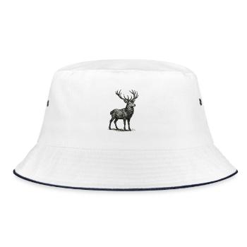 Detailreiche Hirschzeichnung - Bucket Hat - Weiß/Navy - Vorne