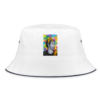 Grayscale Portrait Amid Colorful Crowd - Bucket Hat - white/navy - Front