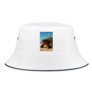 Sunny sea turtle on beach - Bucket Hat - white/navy - Front