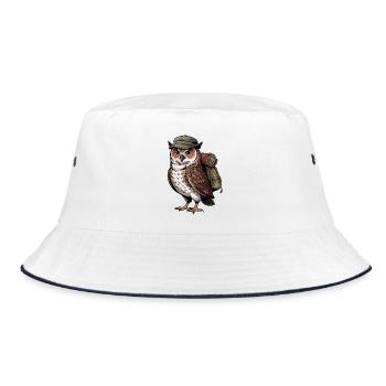 Wandernde Eule Abenteuer - Bucket Hat - Weiß/Navy - Vorne