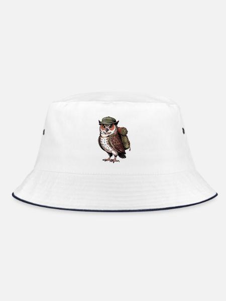 Wandernde Eule Abenteuer - Bucket Hat - Weiß/Navy - Vorne