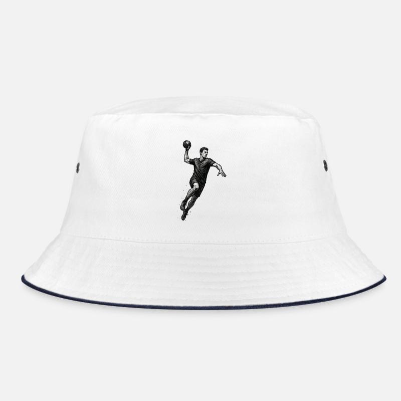 Dynamischer Handballer in Schwarzillustration - Bucket Hat - Weiß/Navy