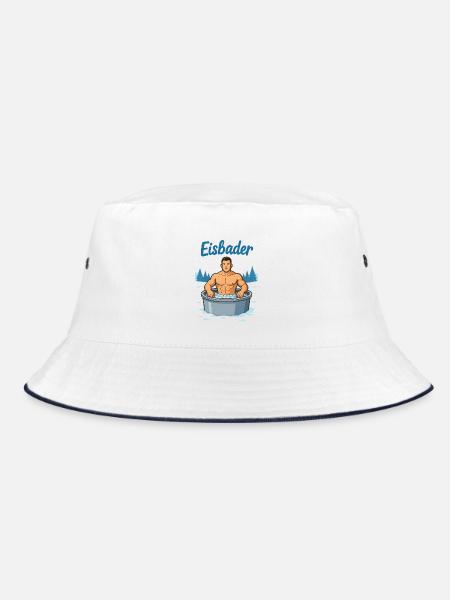 Eisbader Muskelmann im Eisbad - Bucket Hat - Weiß/Navy - Vorne