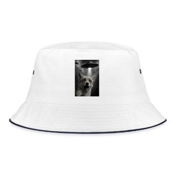 UFO Fox Abduction Forest Selfie Humor Animal - Bucket Hat - white/navy - Front