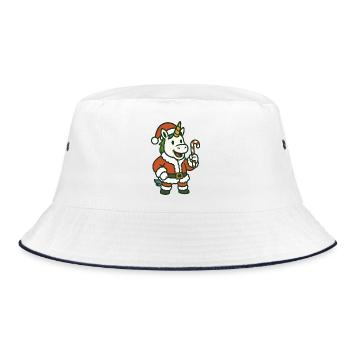 Weihnachtsmann-Einhorn hält Zuckerstangen-Kunst - Bucket Hat - Weiß/Navy - Vorne