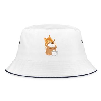 Ginger cat is peeking out from behind the bag - Bucket Hat - white/navy - Front