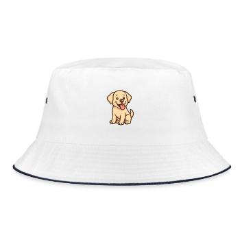 Niedlicher Welpen Cartoon Hund - Bucket Hat - Weiß/Navy - Vorne