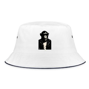 Monkey Rebel Lederjacke - Bucket Hat - Weiß/Navy - Vorne