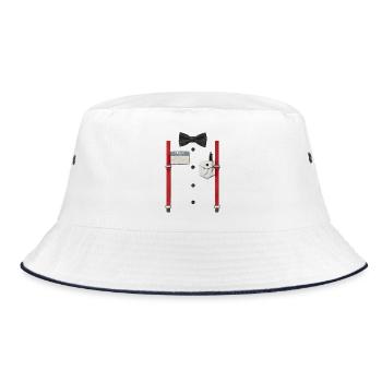 Vintage Dapper Set mit Hosenträgern - Bucket Hat - Weiß/Navy - Vorne