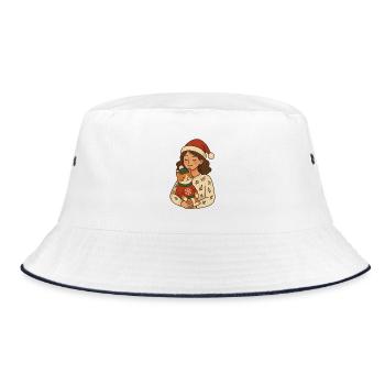 Winterkuschel Katze Herz - Bucket Hat - Weiß/Navy - Vorne