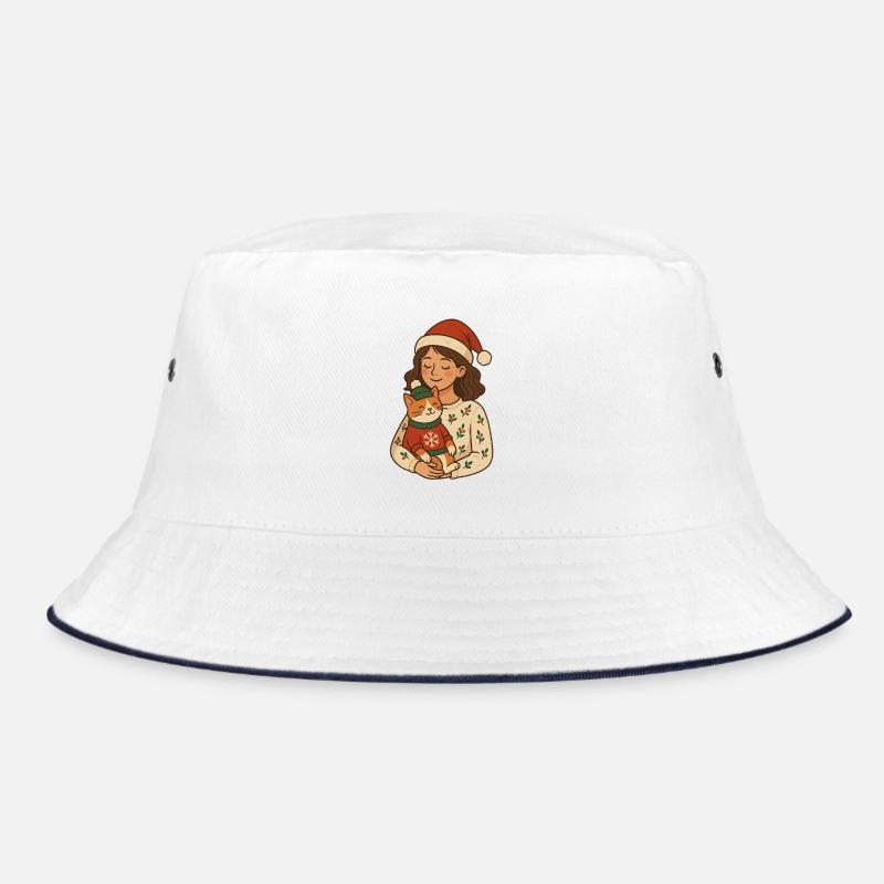 Winter Cuddle Cat Heart Bucket Hat