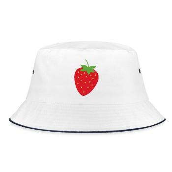 Erdbeere - Bucket Hat - Weiß/Navy - Vorne