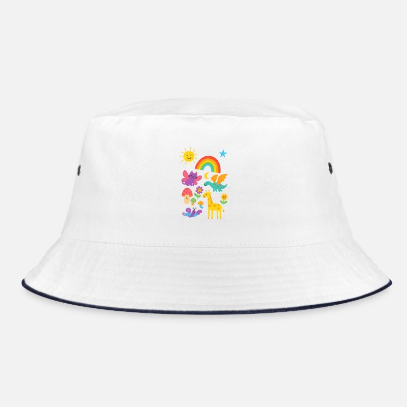 Bunte Kinderwelt: Regenbogen & Tiere Bucket Hat