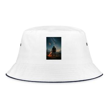 Astronaut with red lightsaber on alien world - Bucket Hat - white/navy - Front