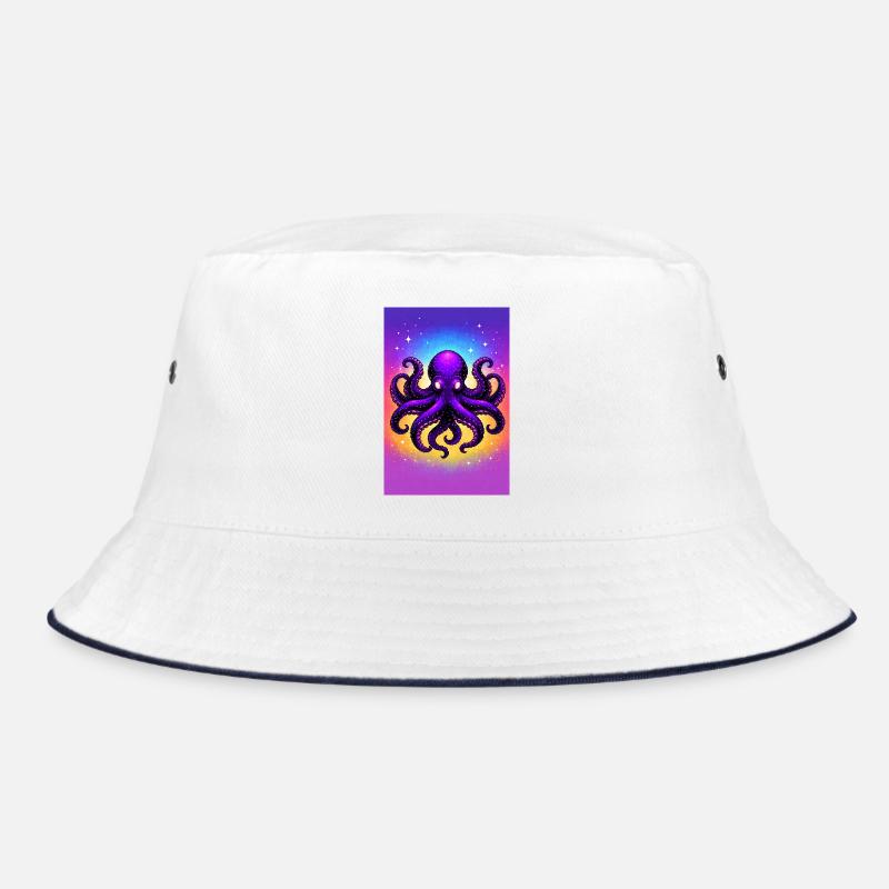 Purpur Kosmischer Oktopus - Bucket Hat - Weiß/Navy