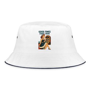 Rockabilly 50s Diner Milkshake Jukebox Retro - Bucket Hat - white/navy - Front