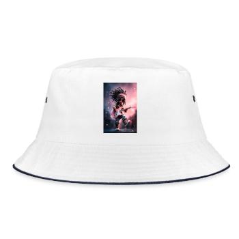 Dreadlock-Rock-Puppe mit rosa Gitarre - Bucket Hat - Weiß/Navy - Vorne