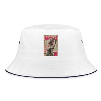 Neon Mecha Amid Pink Japanese News - Bucket Hat - white/navy - Front