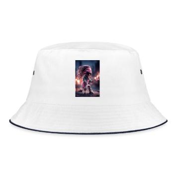 Dreadlock Doll Rocker on Pink Guitar - Bucket Hat - white/navy - Front
