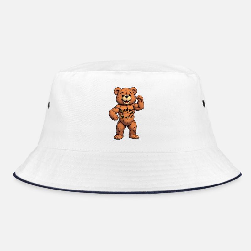 Teddy Machine Tattoo Bear - Bucket Hat - white/navy