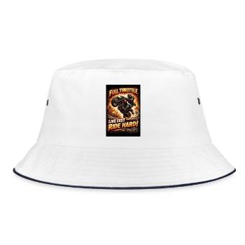 Vollgas: Motorradbrand - Bucket Hat - Weiß/Navy - Vorne